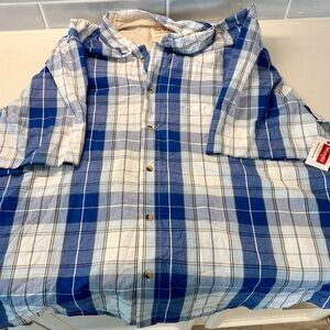 Blue white plaid button up shirt sleeve dress shirt
